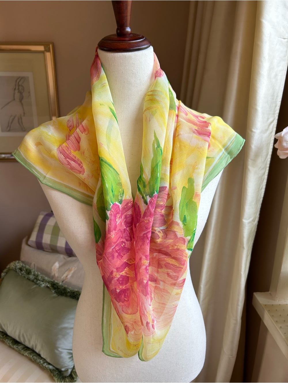 Carlisle “Peonies” Silk Chiffon Scarf